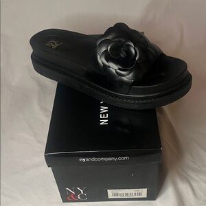 New York & Company Black Floral Slide Sandals